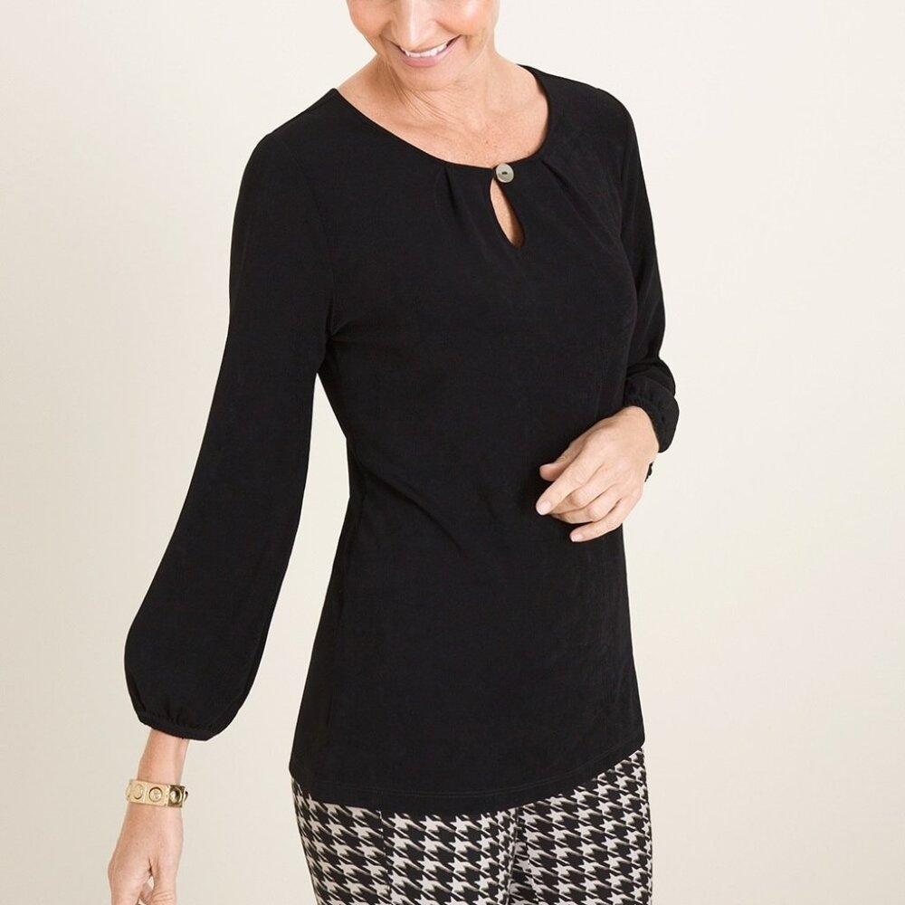 Chico's Travelers Classic Keyhole Hardware-Detail Black Top